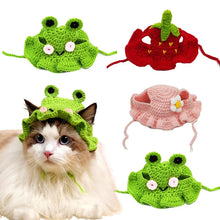 Load image into Gallery viewer, Cute Cat Hat Funny Hand-made Knitting Puppy Caps Pets Party Cosplay Headwear Elastic Dog Kitten Hat Hair Decoration
