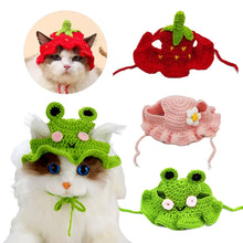 Load image into Gallery viewer, Cute Cat Hat Funny Hand-made Knitting Puppy Caps Pets Party Cosplay Headwear Elastic Dog Kitten Hat Hair Decoration
